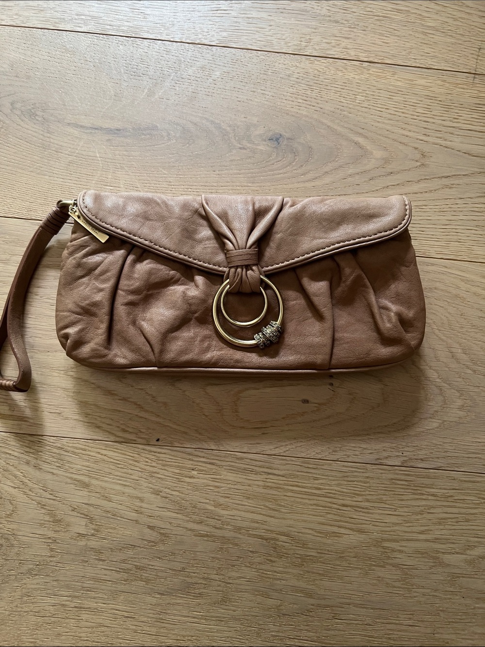 Vintage Laundry by Shelli Segal Leather Wristlet Clutch with Gold Ring Accent